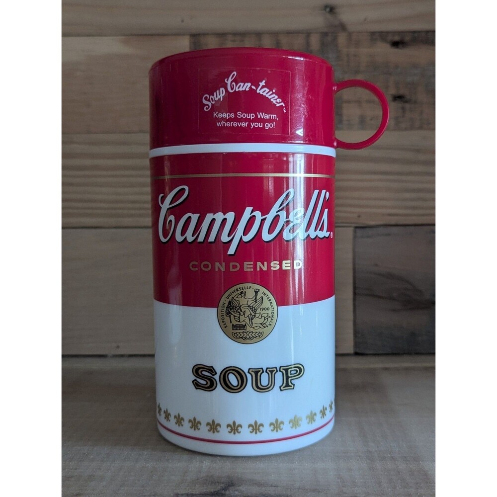 Campbell's Soup Can-tainer 11.5 oz Vacuum Flask Mug Thermos w/ Handle Lid 1998
